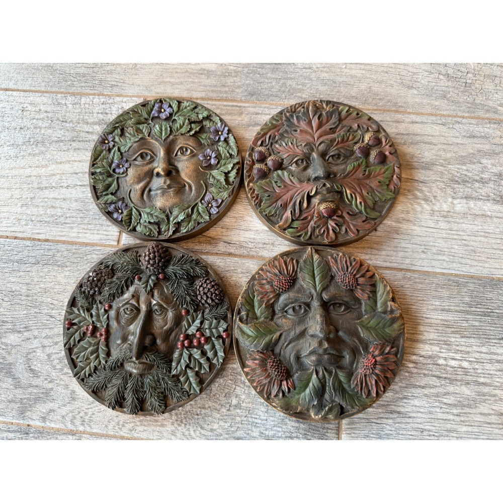 Summit Collection Greenman Seasonal Wall Plaque Set 4 Celtic Art Garden Decor 5"